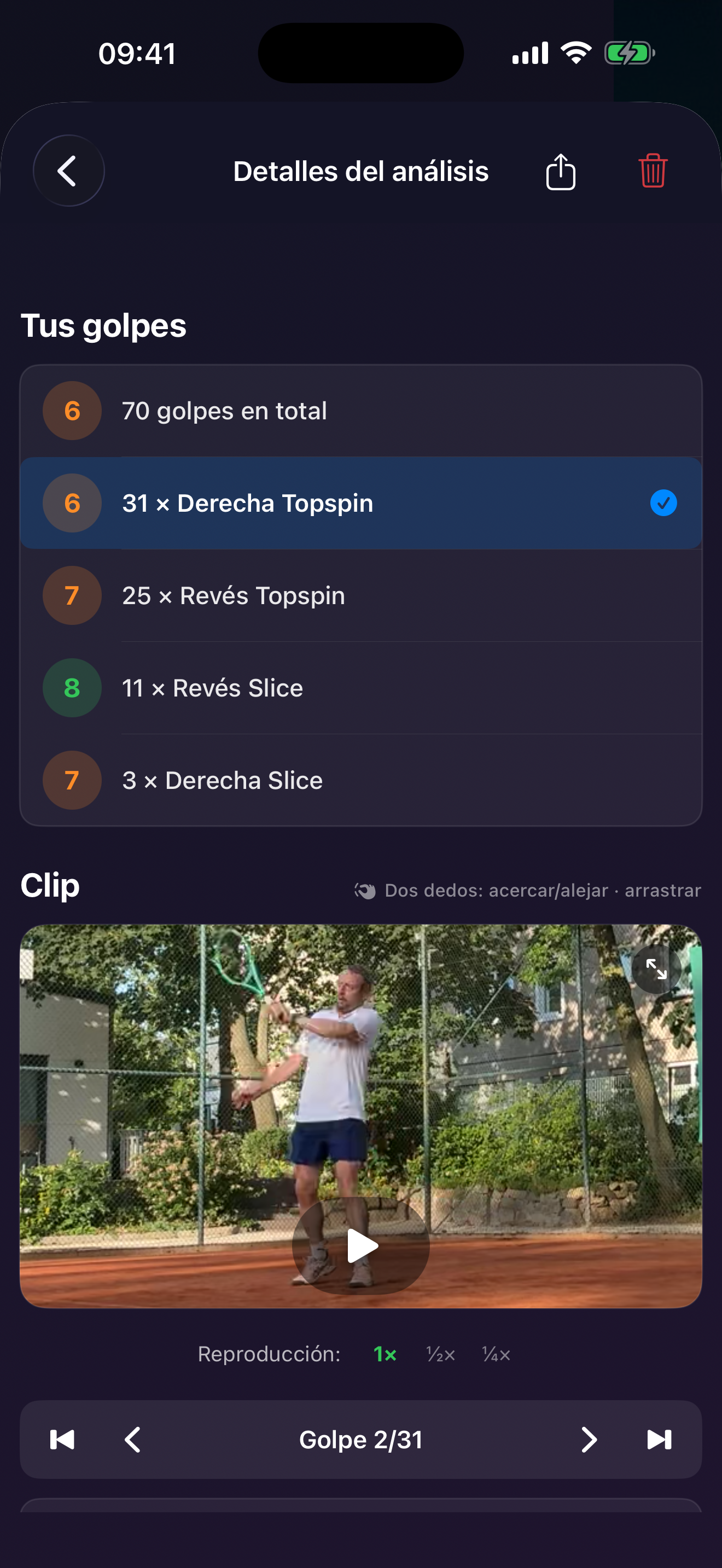 Filtro de golpes de TennisFlow