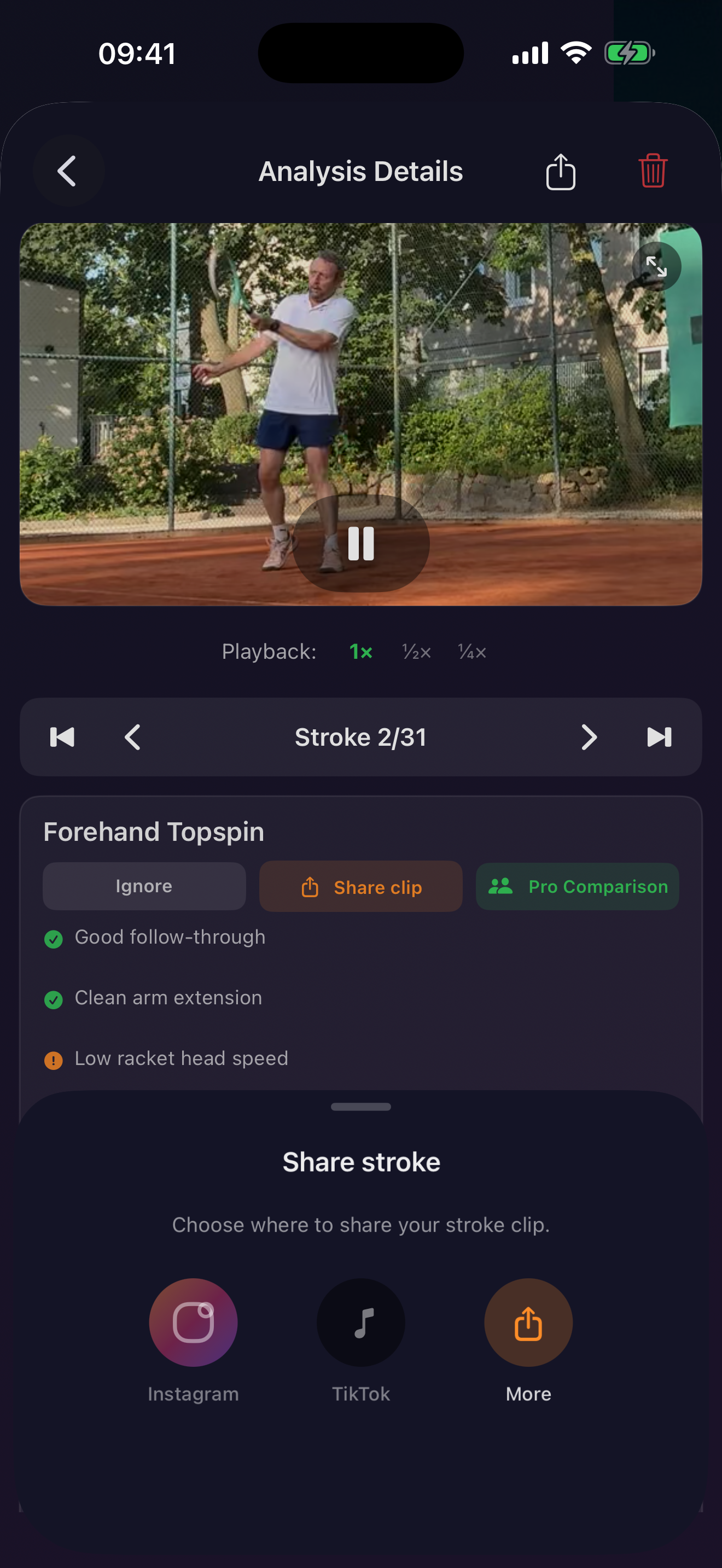 Partilha de clips do TennisFlow